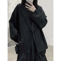 EAM Gray Spliced Pleated Personality Blazer Women New Lapel Long Sleeve Loose Fit Jacket Fashion Tide Spring Autumn 2025 30A1252