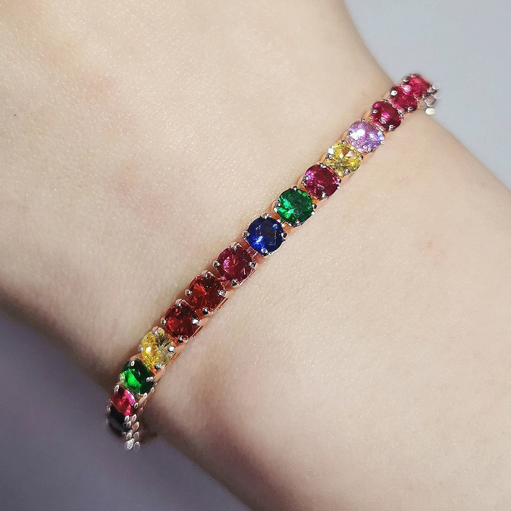 2024 New Arrival Colorful  Rose Gold Silver Color Tennis Bracelet Adjustable for Women Party Gift Jewelry Wholesale S7193