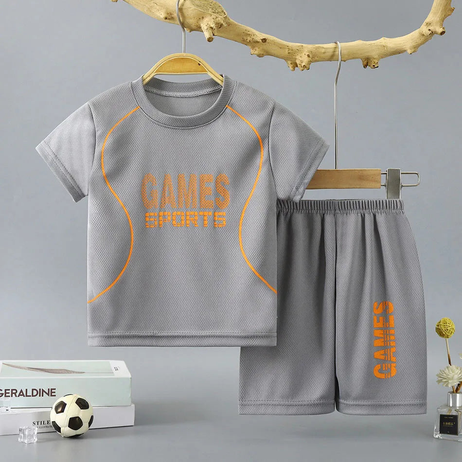 Summer Children Clothing Sports Sets Boys Girls Unisex Short Sleeve and Shorts Two Piece Suit Teenager Casual Outfits Tracksuits