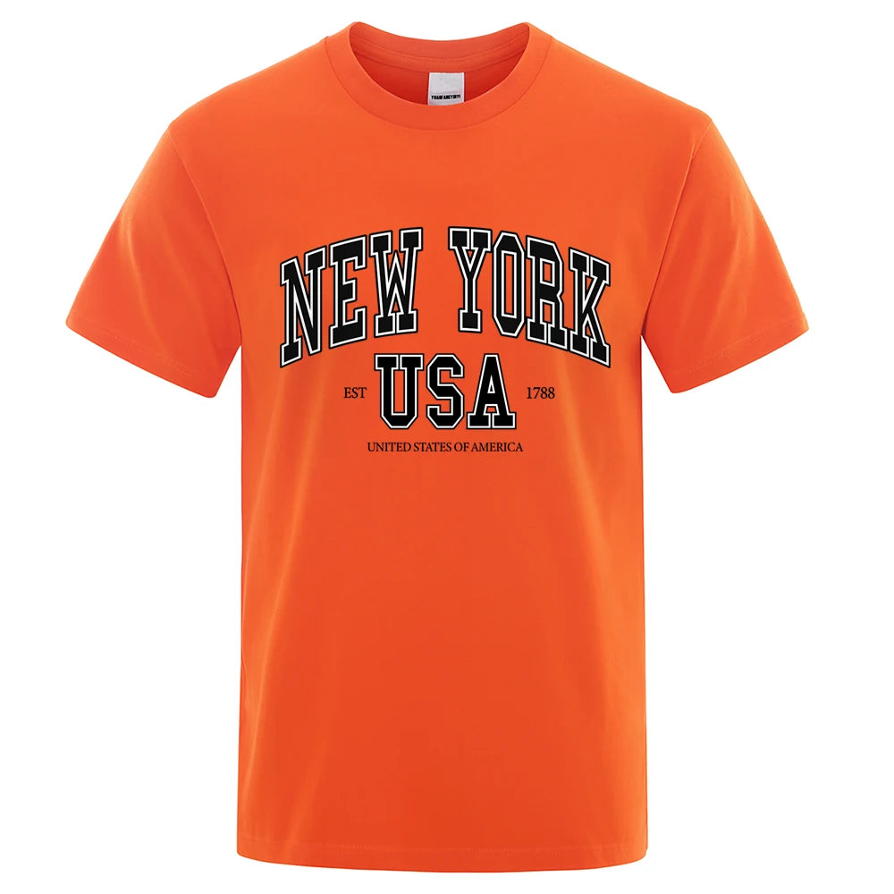 New York Usa Est 1788 Street City Letter Tops Men O-Neck Shirt Summer Loose Clothing Loose Cotton Oversize Tshirt Hip Hop Tops
