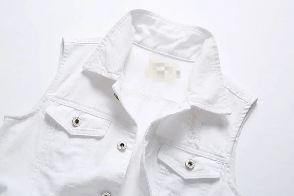 Summer Mens Ripped Denim Vest Male Tank Top Washed Jeans Waistcoat Man Retro Cowboy Hip Hop White Sleeveless Jacket
