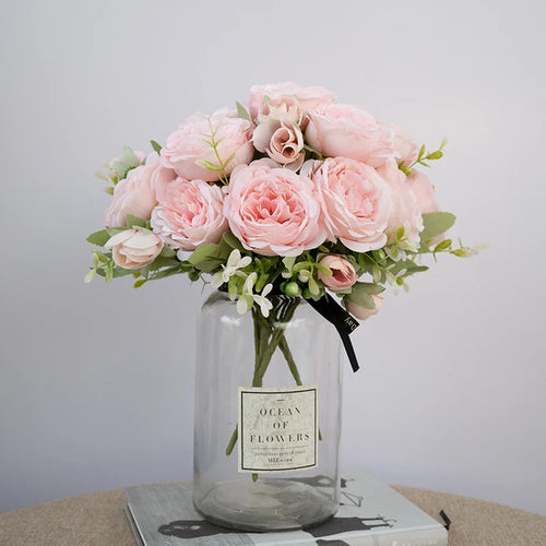 5 Flower Heads Artificial Wedding Rose Flowers Decoration Bride Holding Flower Bouquet Home Room Table Decor