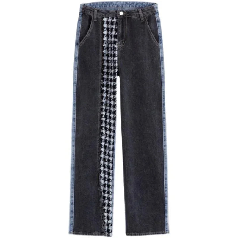 Casual jeans American washed multi-pocket work jeans Y2K retro women's street black straight-leg loose wide-leg pants