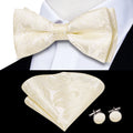 Hi-Tie Pink Dot Silk Mens Pre-tied Bow Tie Hanky Cufflink Set Dusty Pink Butterfly Knot Bowtie for Male Wedding Business