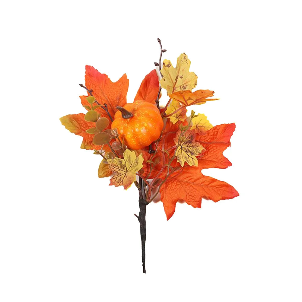 Autumn Fall Maple Leaves Branch Foam Artificial Fall Fake Maple Leaves Stems Plant For Outdoor Wedding Halloween Home Decoration