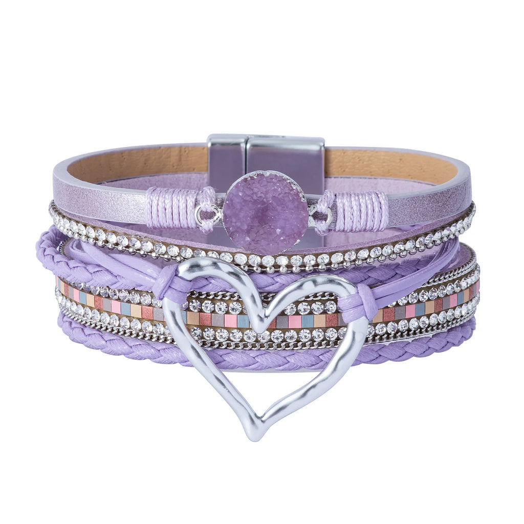 WYBU Love Heart Charm Leather Bracelets For Women Fashion Braided Bangles Multilayer Resin Stone Hollow Leather Wrap Bracelets