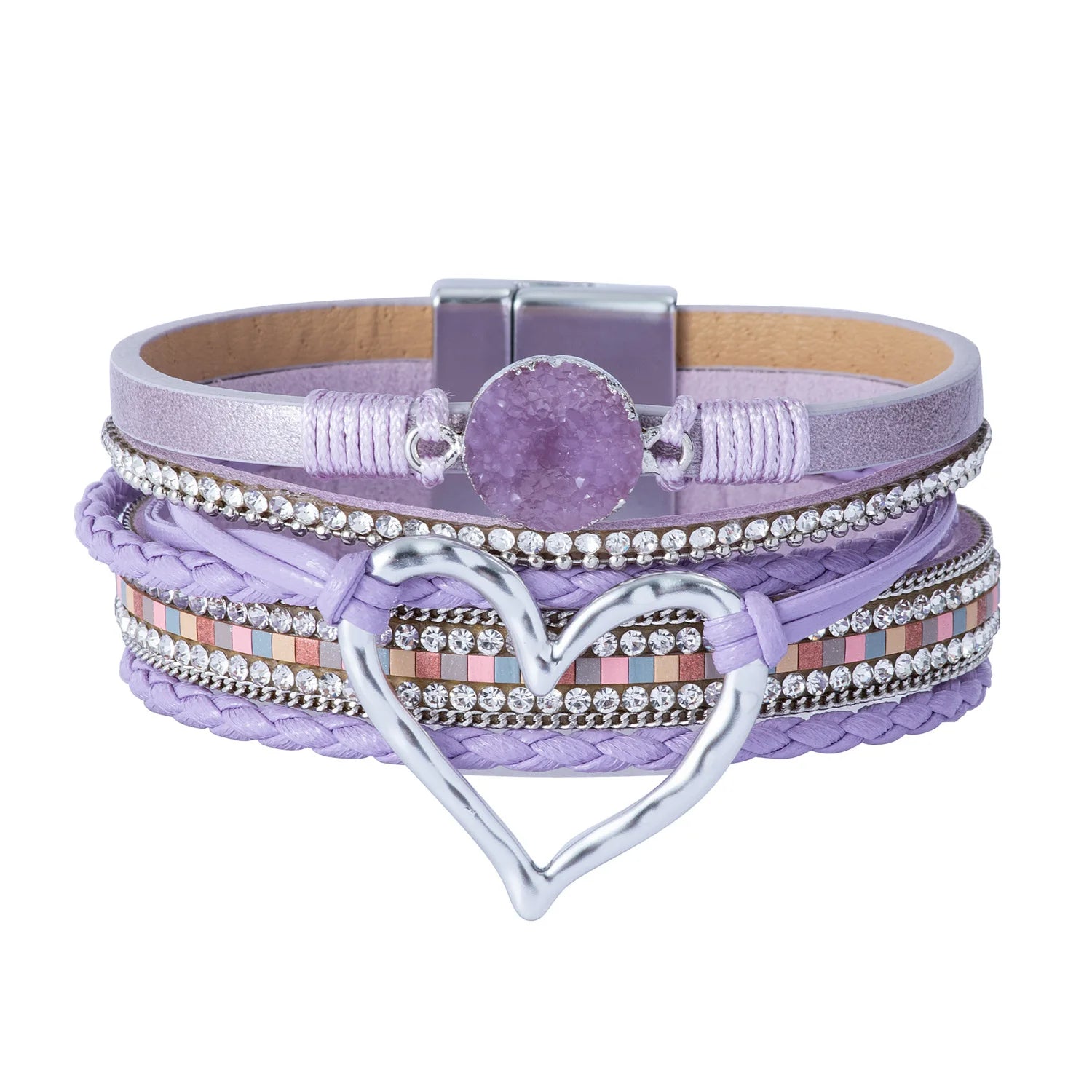 WYBU Love Heart Charm Leather Bracelets For Women Fashion Braided Bangles Multilayer Resin Stone Hollow Leather Wrap Bracelets