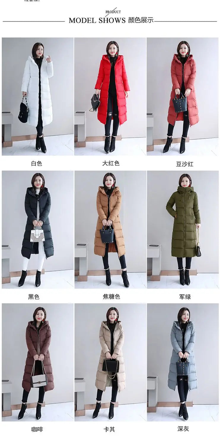 2025 New Winter Parka Long Coat Women WhiteThick Warm Down Cotton Coat Fashion Hooded Parka Puffer Windproof Snow Overcoat