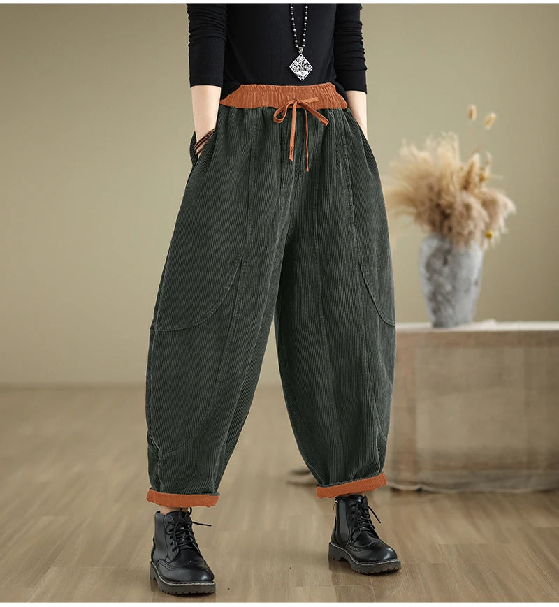 Oversized Corduroy Autumn Winter Elastic High Waist Harem Pant Women Casual Modis Ladies Trousers Pleated Loose Woman Harem Pant