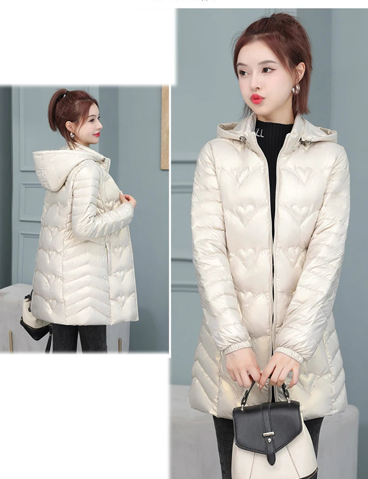2023 New Winter Jacket Long Coats Women  Hooded Glossy DownCotton Jacket Warm Casual Parka Padded Cotton Coat Female