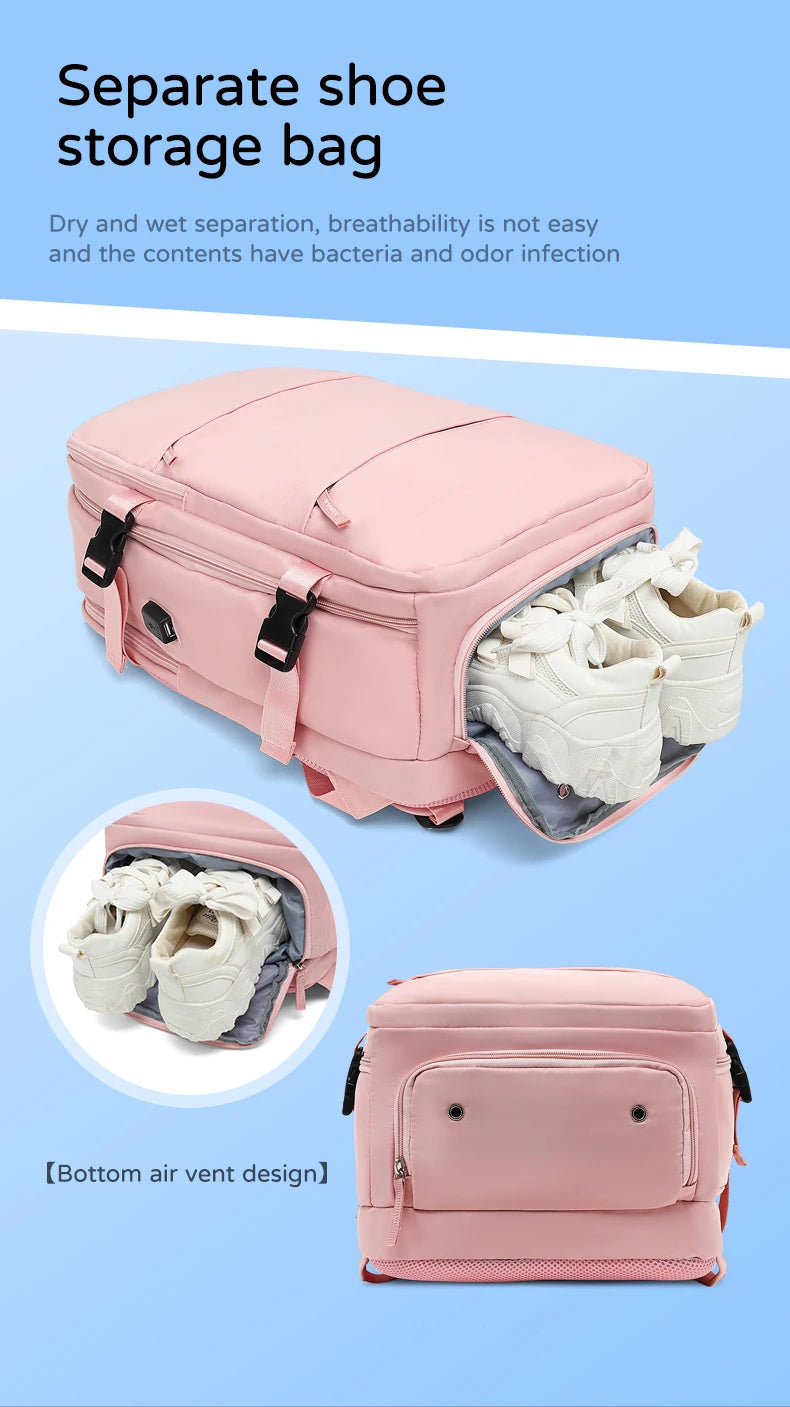 Classic Waterproof Large capacity Women Backpack USB Charging Laptop Backpack Fashion Dry Wet separation Travel Backpack Men Bag