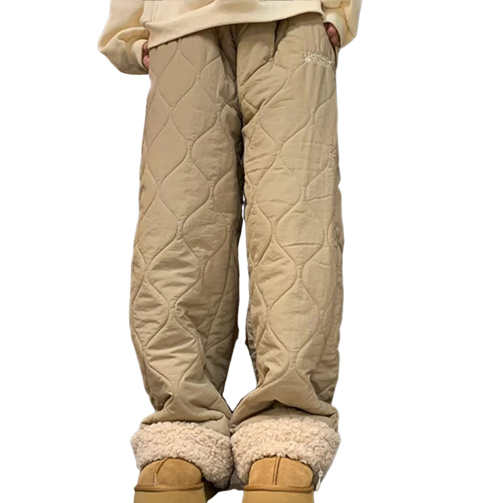 Winter Down Pants Fleeces Lines Windproof Women High Waist Warm Trousers Ultra Warm Water Repellent Loose Trousers 2025