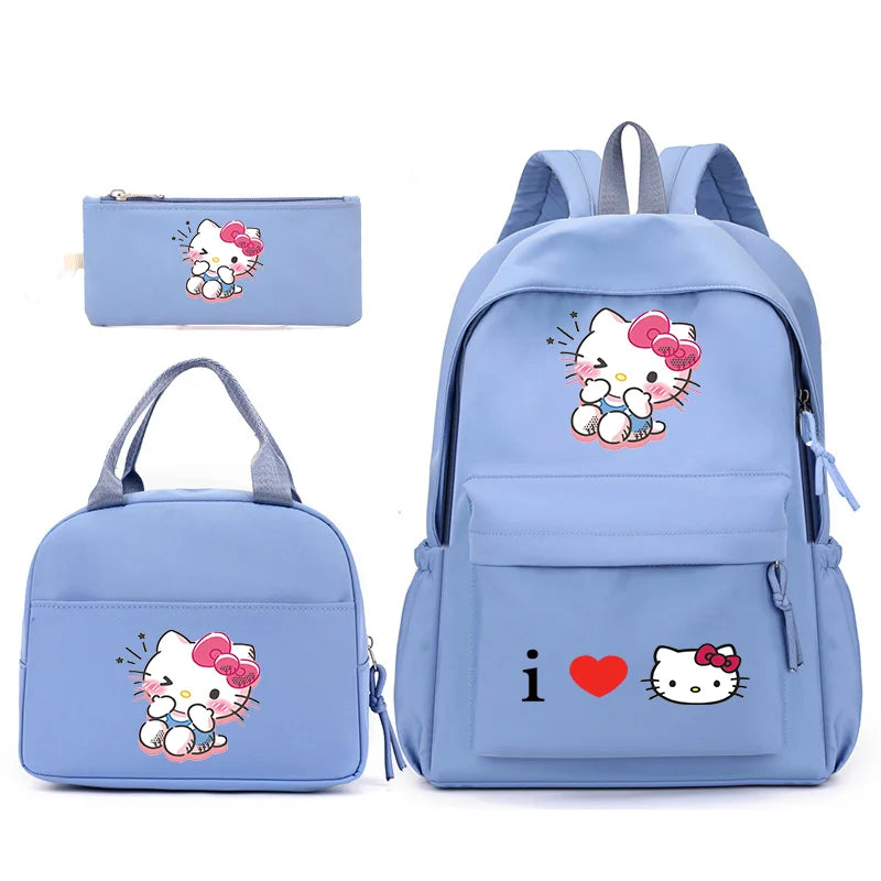 3pcs/Set Hello Kitty Backpack with Lunch Bag for Teenagers Student School Bags Casual Comfortable Travel Set