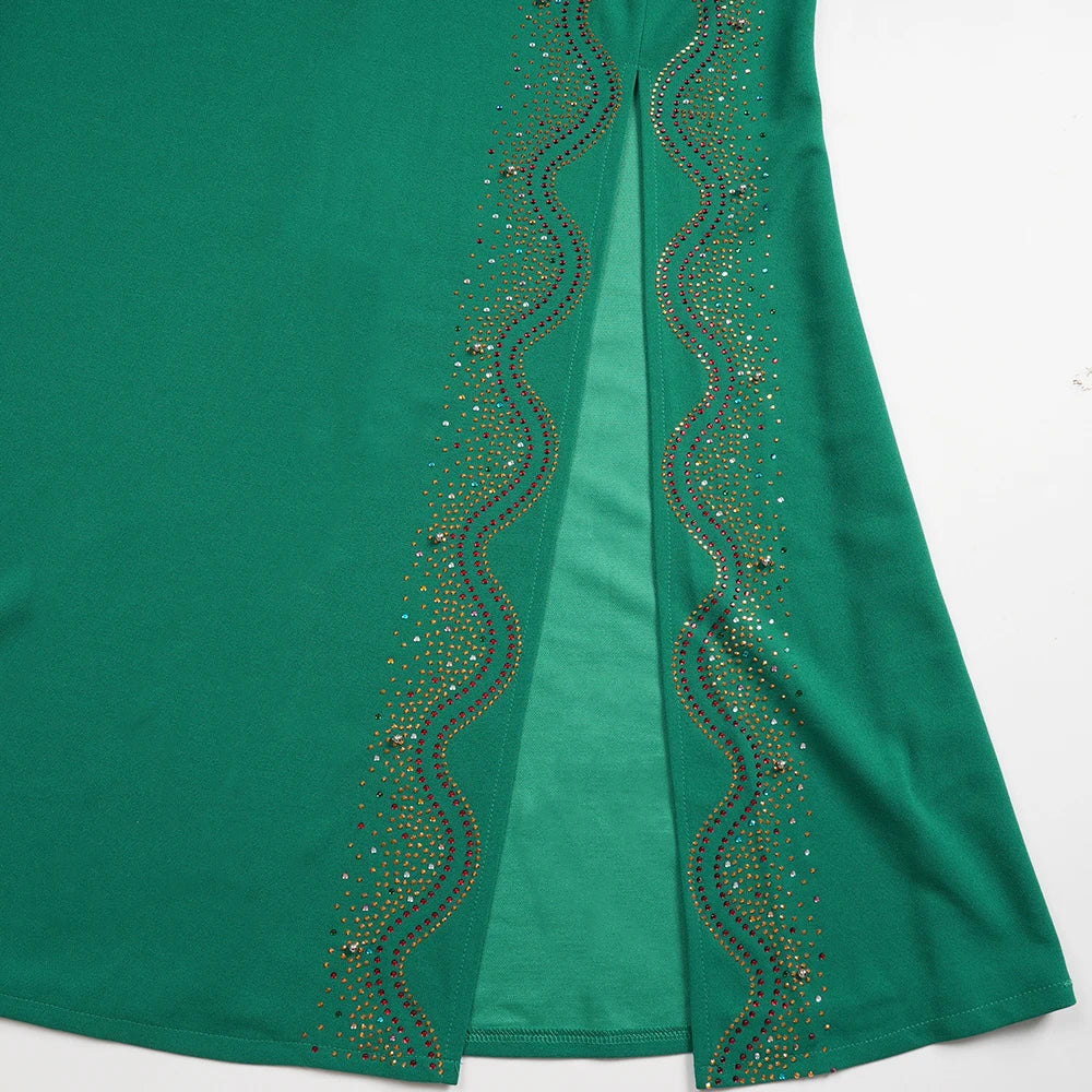 Plus Size African Party Dresses for Women Dashiki Diamond Bodycon Slit Long Dress Elegant Turkey Muslim Wedding Evening Gown