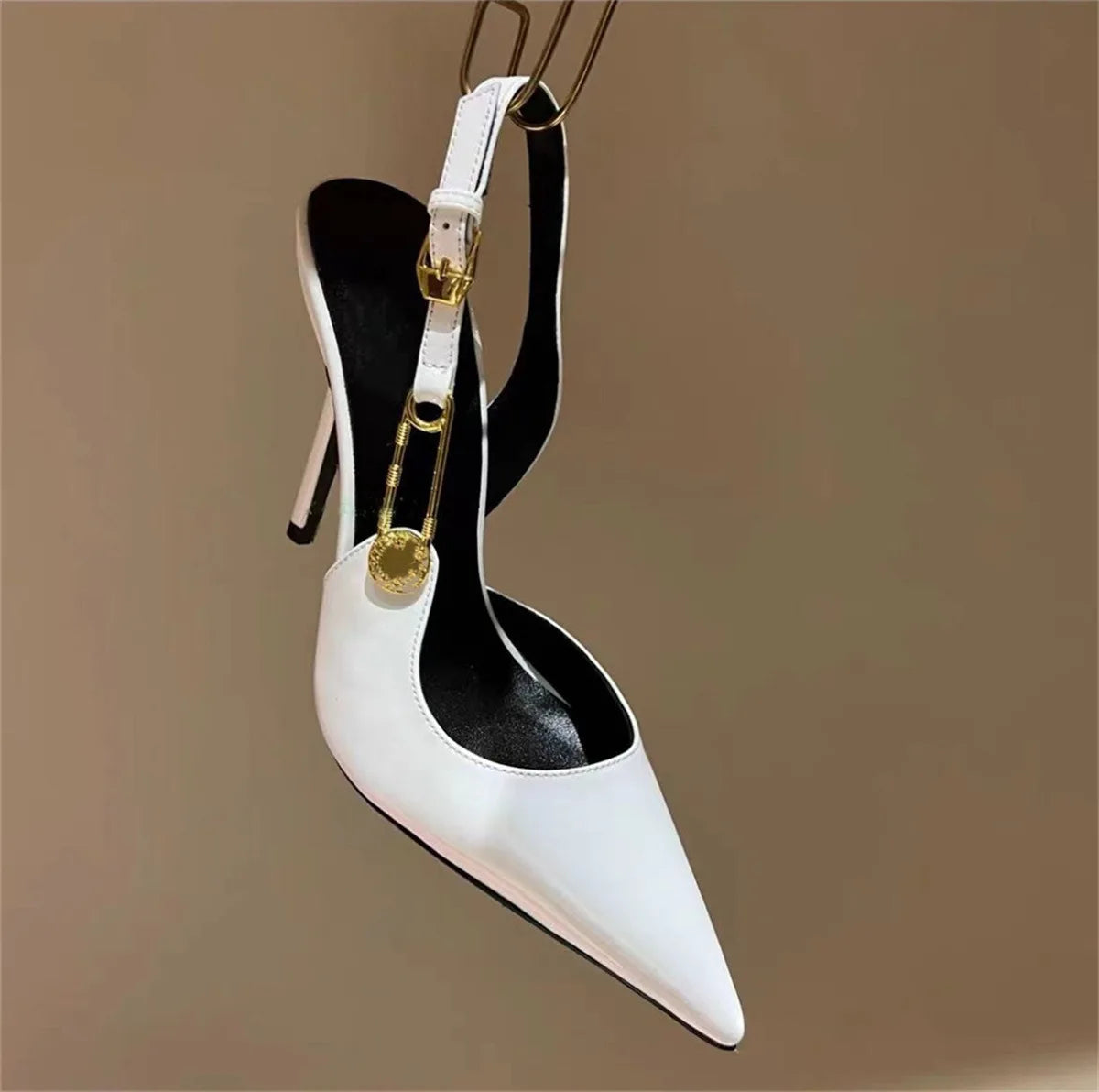 2025Women's Sexy Silk Rhinestone Pumps Belt Buckle Back Hollow Pointed Toe Thin Heel Sandals Pumps Female High Heels Party Shoes