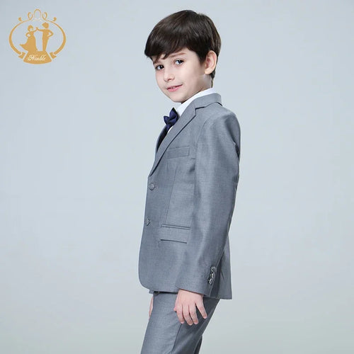 Boys 3-Piece Formal Suit Set – Blazer, Vest & Pants | Gray & Dark Grey