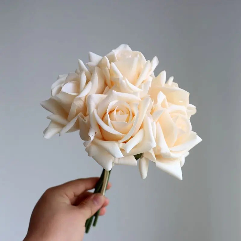 5Heads Curled Edge Rose Bouquet Real Touch Artificial Flowers Rose Wedding Bridal Bouquet Party Festival Home Decor Fake Flowers