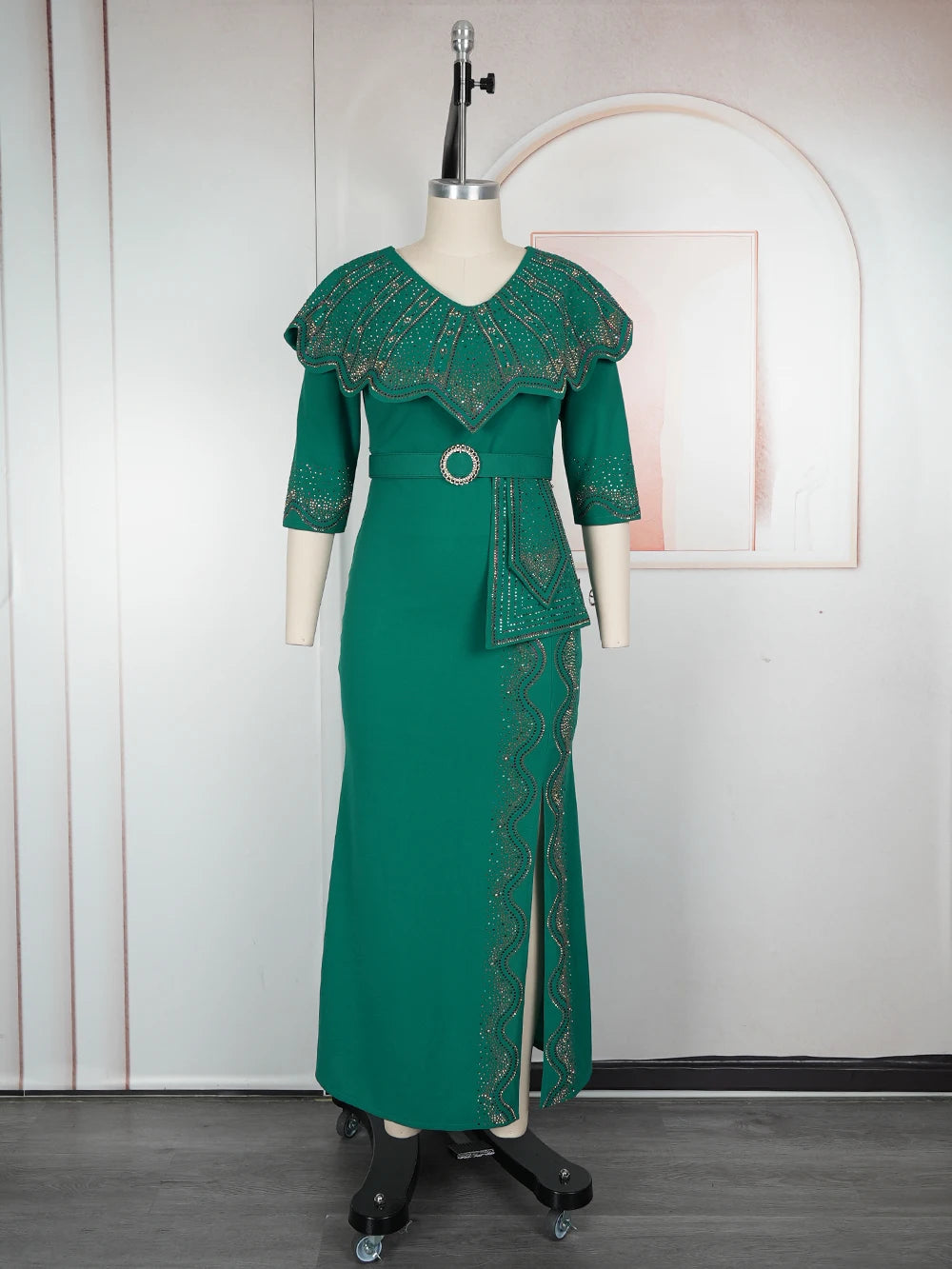 Plus Size African Party Dresses for Women Dashiki Diamond Bodycon Slit Long Dress Elegant Turkey Muslim Wedding Evening Gown