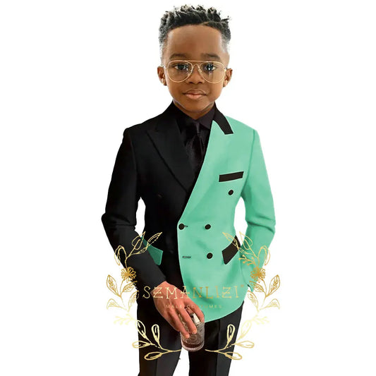 Boys Suits Double Breasted Blazer 2-piece Set Colorblock Jacket Pants Wedding Kids Tuxedo Custom 2-16 Years Old Clothes Suit