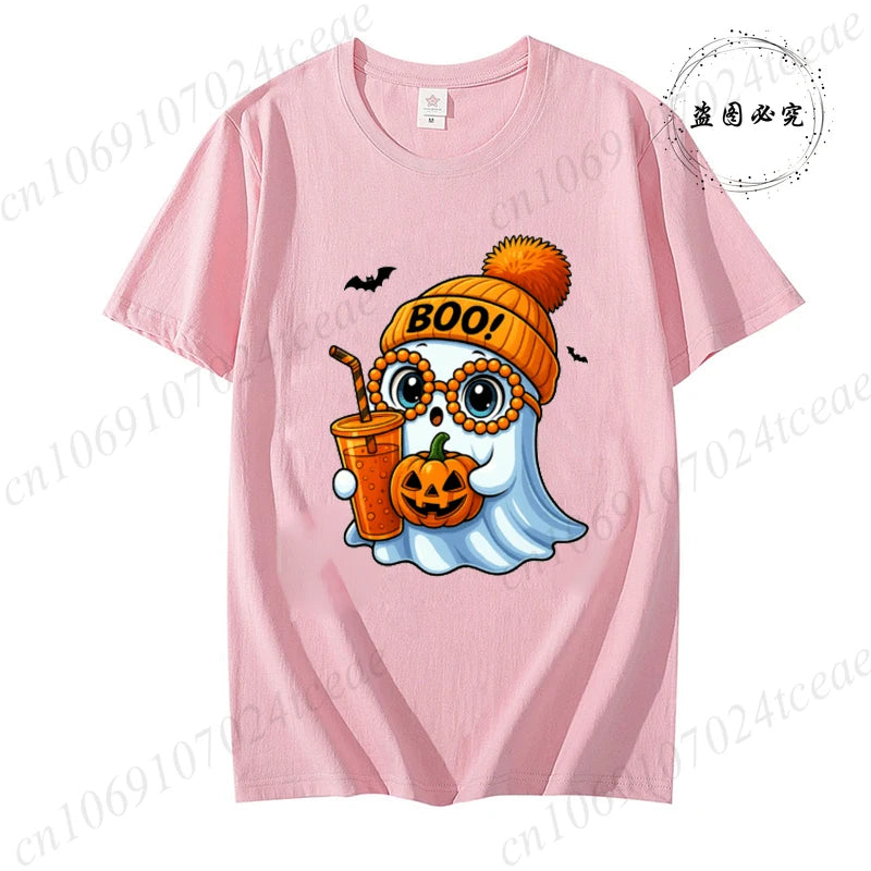Halloween Horror Ghost Tee Women Clothing Y2K Designer T Shirt Female Cute Ghost Halloween Funny Streetwear Anime Tee Clothes