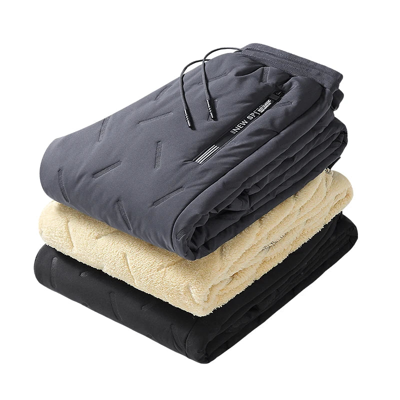 Winter Pants Men Faux Fleece Lined Sweatpants Keep Warm Thicken Jogger Pants Outdoor Waterproof Sherpa Pants Men Trousers 2025