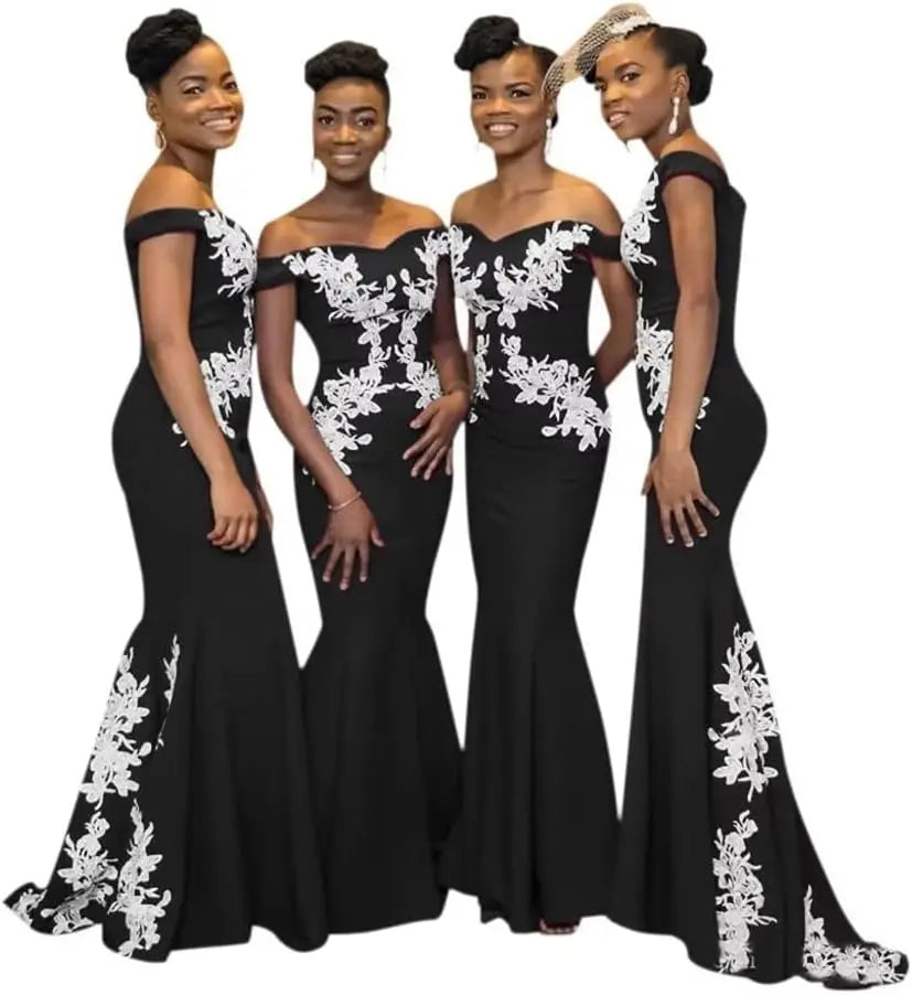 Burgundy Womens Off The Shoulder Mermaid Bridesmaid Dresses for Wedding Lace Satin Prom Dresses Long Formal Evening Gowns Africa