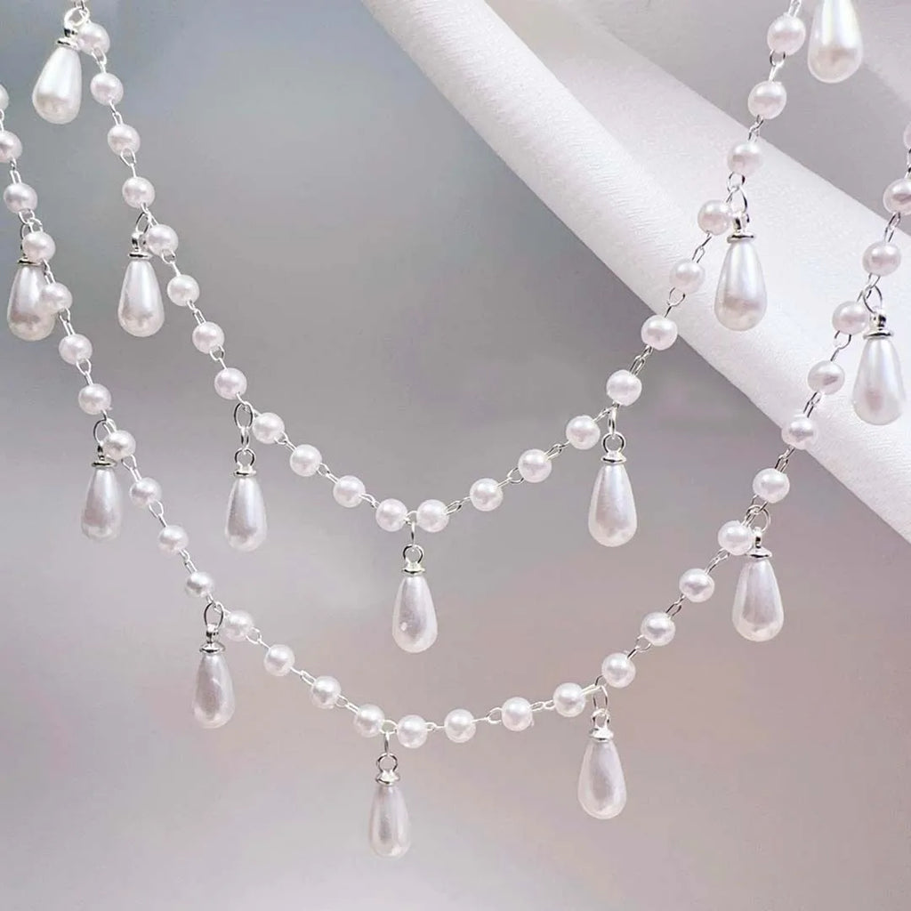 0.5M 1M Imitation Pearl Waterdrop Charm Beaded Chain Plastic White Ball Beads Copper Chains Necklace Cloth DIY Jewelry Making