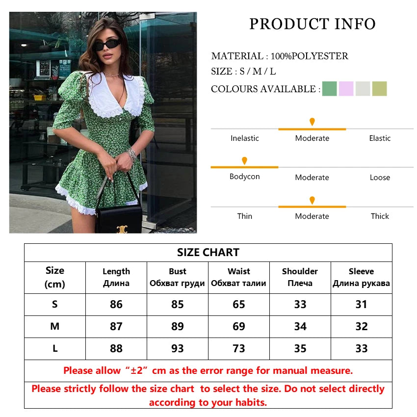 Clacive Summer Slim Print Women'S Dress 2023 Bodycon Doll Collar Short Sleeve Mini Dresses Elegant Lace Patchwork Female Dress