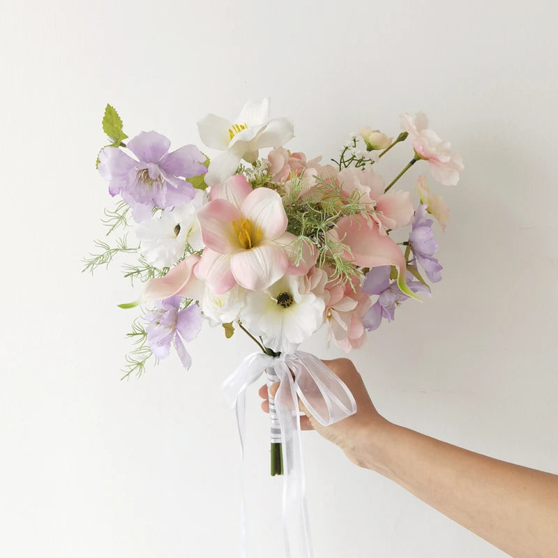 Ins Sle Purple Pink Handheld Flower Bouquet Artificial Flowers Wedding Photoaphy New Bride Home Decoration Arrangement