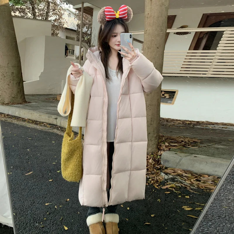 Long Coats Parkas Women Loose Zipper Hooded Jacket Thick Warm Casual Full Sleeve Elegant Spliced Jackets Autumn Winter