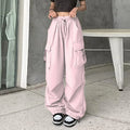 Womens Baggy Cargo Pants Streetwear Hip Hop Joggers Sweatpants Drawstring Casual Loose Dress Pants for Women Business Casual