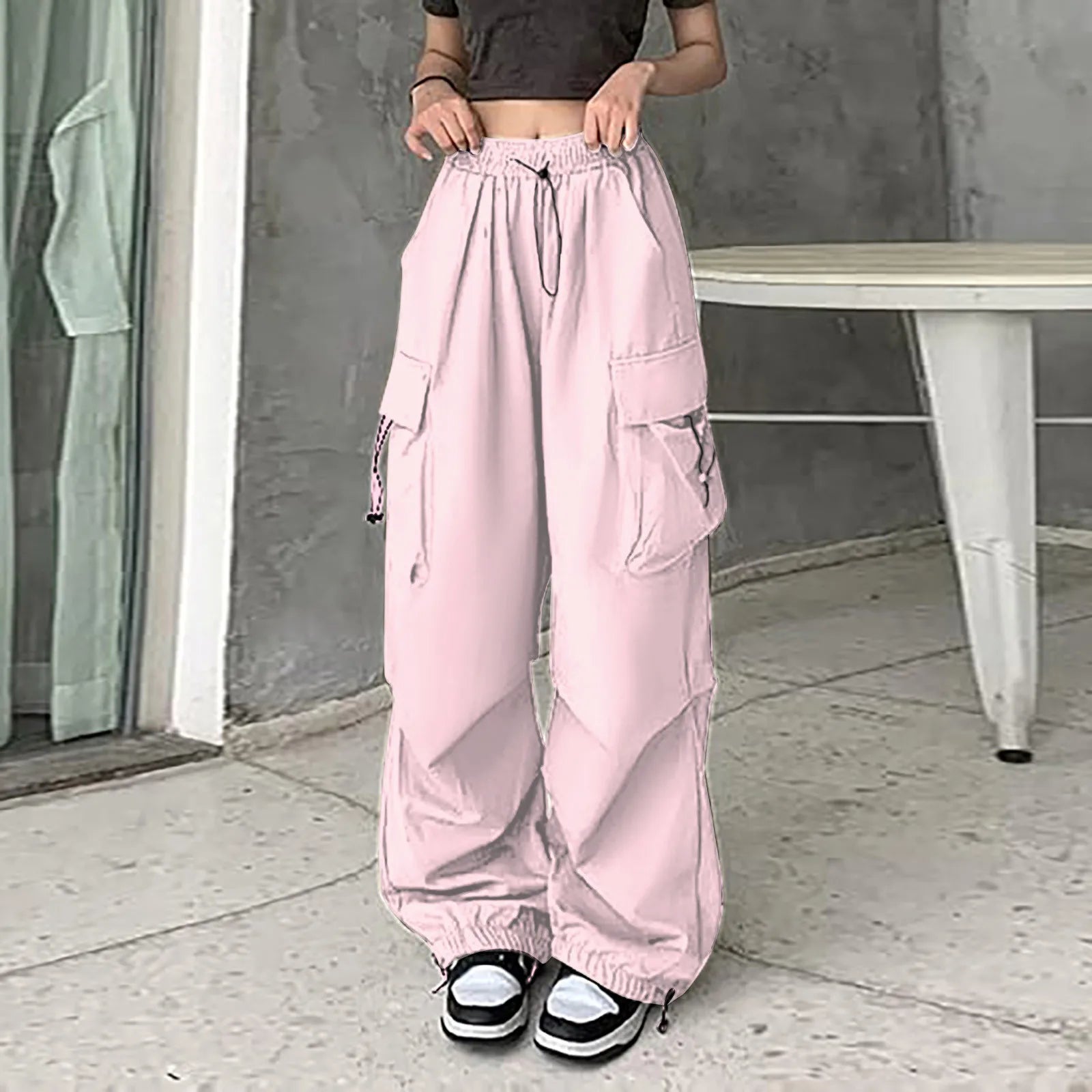 Womens Baggy Cargo Pants Streetwear Hip Hop Joggers Sweatpants Drawstring Casual Loose Dress Pants for Women Business Casual