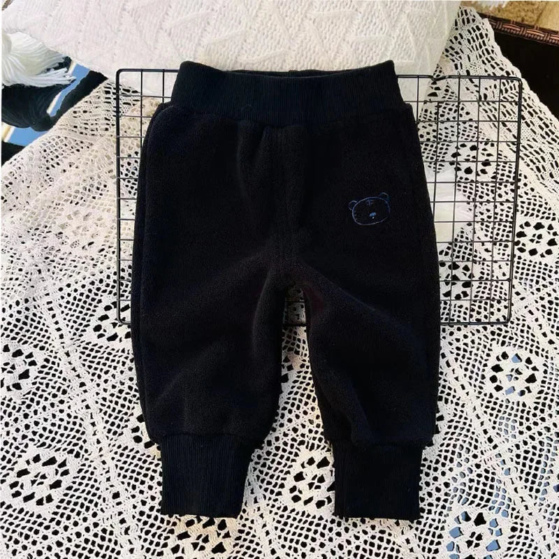 Winter New Children Thick Warm Fleece Pants Solid Kids Pp Pants Plus Thick Baby Trousers Boys Girls Casual Pants Clothes