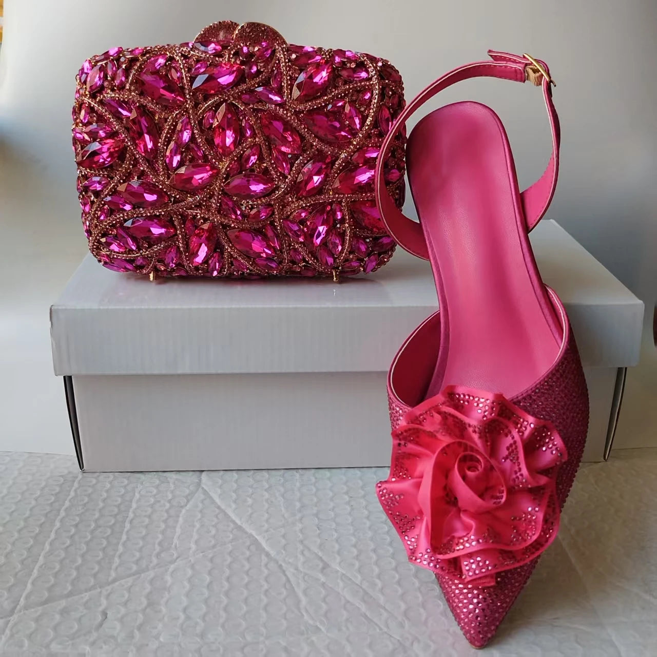 INSIGHTLINK Purple High Heels sandals and Bag Women Gems Dress Shoes Wedding stiletto Sandals Lady Bride high-heeled Stone Shoes