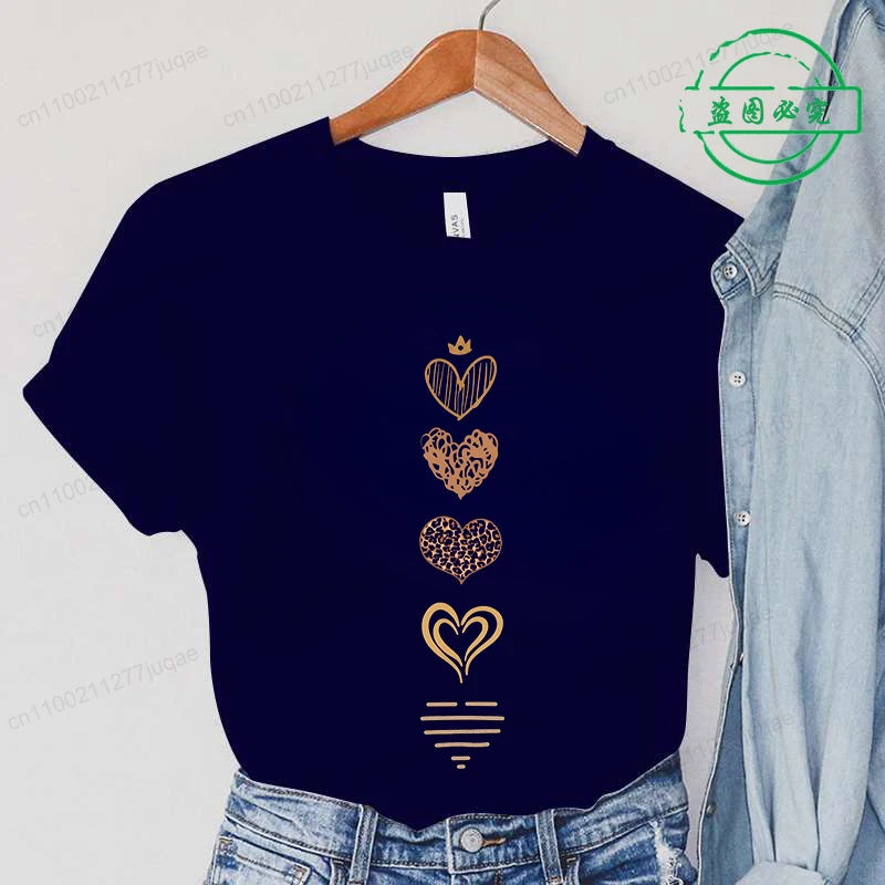 Leopard Heart Print Tshirt Women Fashion T Shirt Casual Summer Tee Leopard Heart Shirts Hip Hop Streetwear Short Sleeve Shirt