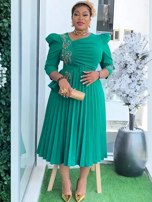 African Dresses For Women Elegant 2025 Dashiki Autumn Summer Midi Dress Ladies Traditional African Clothing Fairy Dreaes