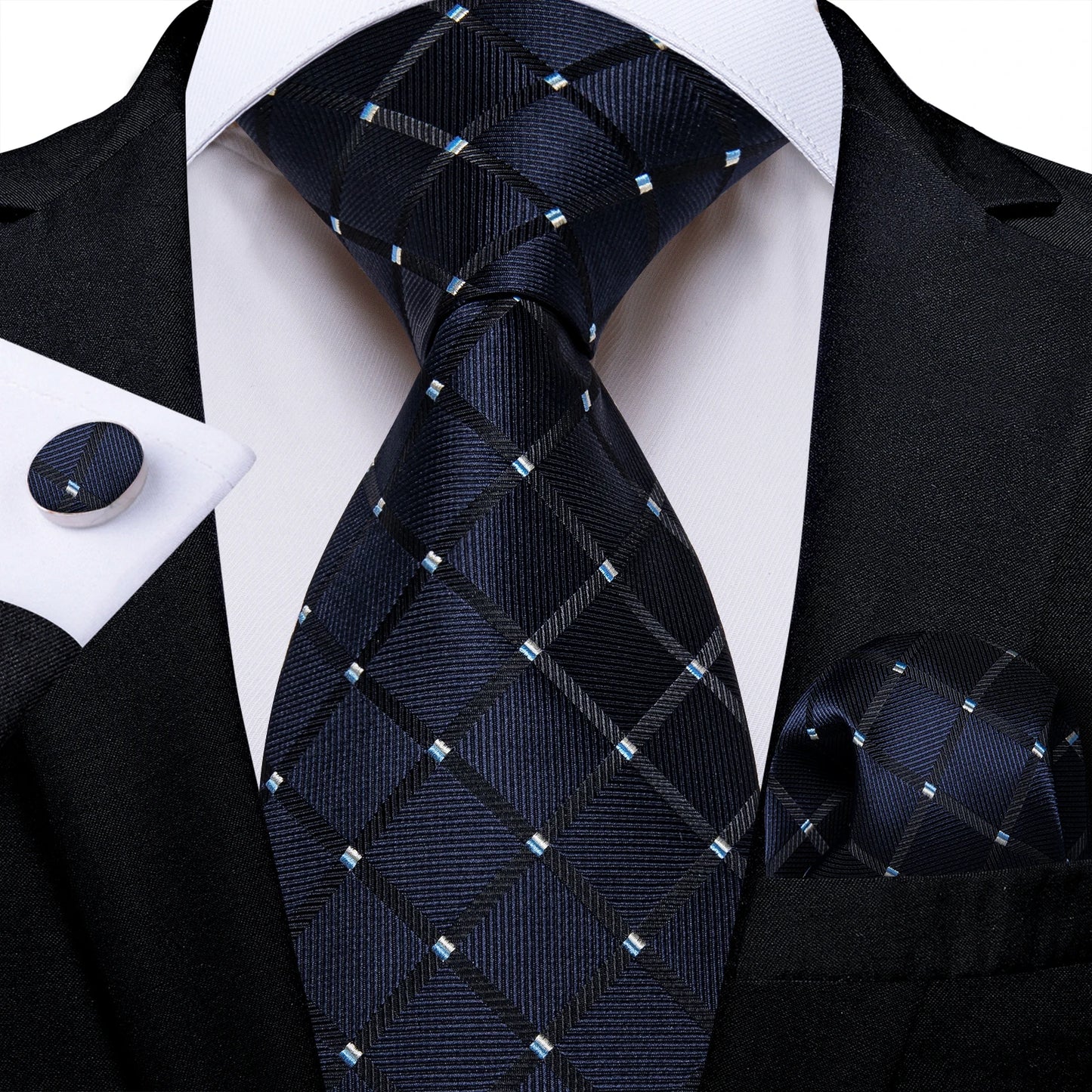 Royal Blue Paisley Plaid Striped Men tie Set with Handkerchief Cufflinks Wedding Prom Groom Accessories Perfect Gift for Men