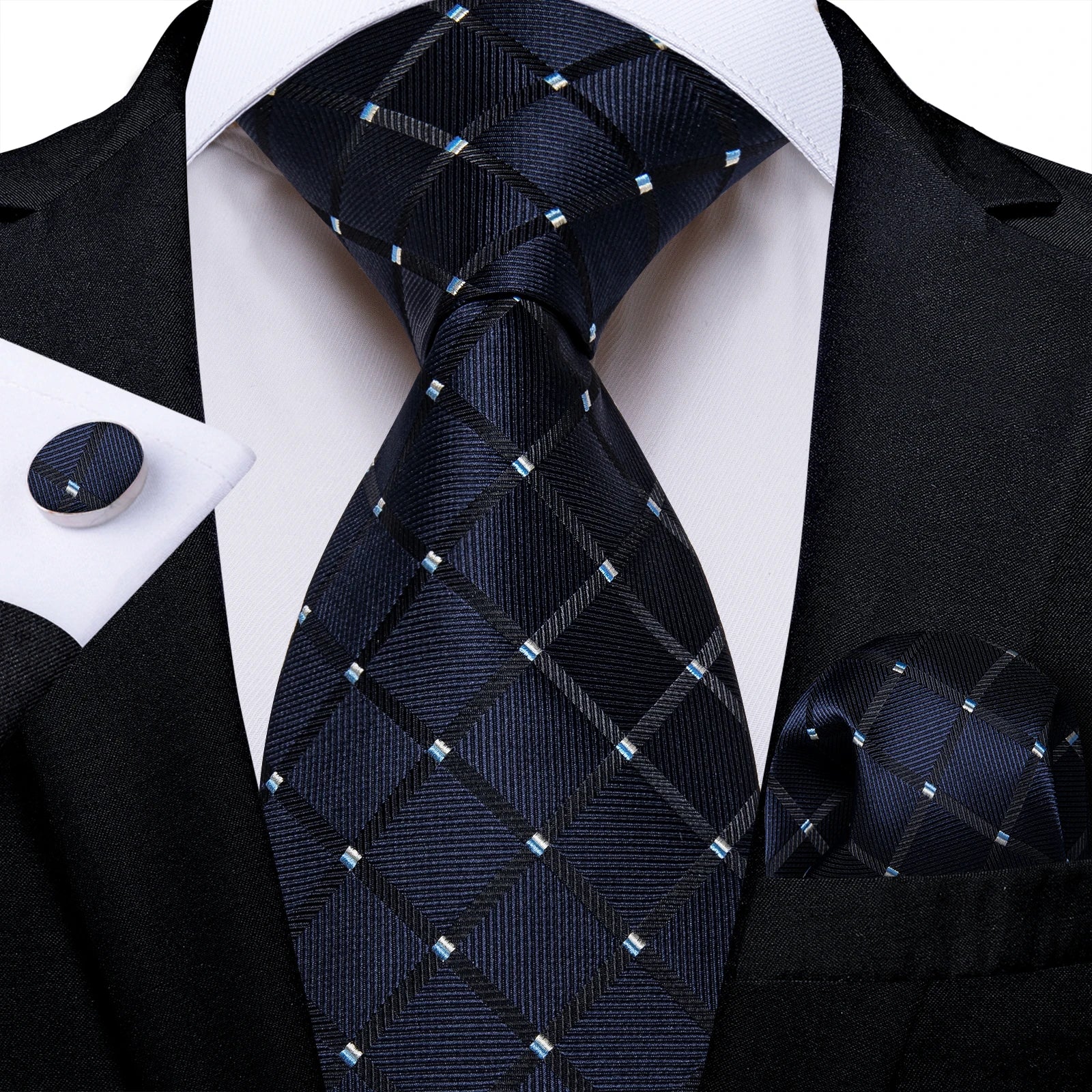 Royal Blue Paisley Plaid Striped Men tie Set with Handkerchief Cufflinks Wedding Prom Groom Accessories Perfect Gift for Men