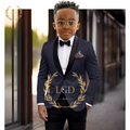 Boys' black shawl collar single button suit dress set 2-piece (jacket+pants) children's wedding party birthday tailcoat