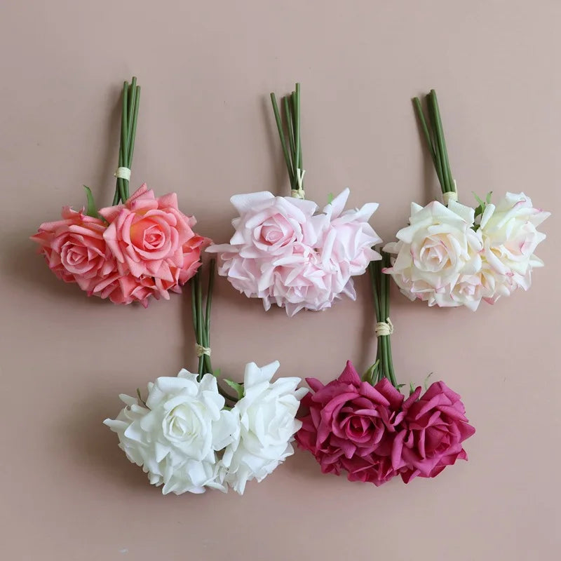 5Heads Curled Edge Rose Bouquet Real Touch Artificial Flowers Rose Wedding Bridal Bouquet Party Festival Home Decor Fake Flowers
