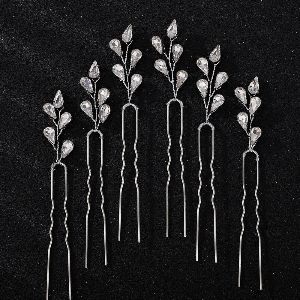 Silver Rhinestone Hairpins for Wedding Hair Accessories Women Handmade Gold Pearl Bridal Hair Pins Simple Trendy Headpiece Tiara