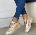 Women Comfortable Lace-up Vulcanized Shoes Low-top Round Toe Casual Shoes Thick Bottom Chain Shoes Lace-up Walking Shoe 2024