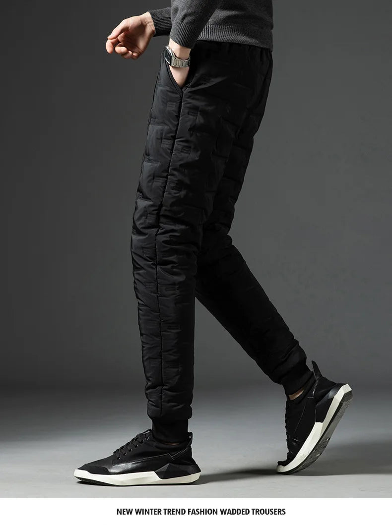 2025 Winter Warm Pants Men's Thicken Dowm Cotton Pants Outdoor Casual Joggers Pants Windproof Waterproof Thermal Trousers Male
