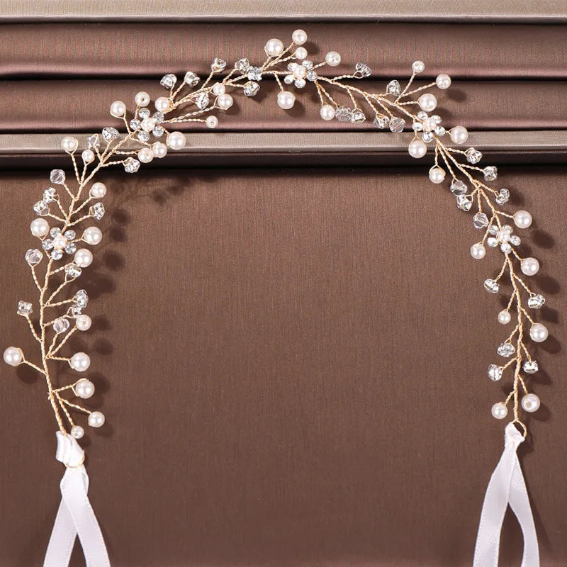 Pearl Rhinestone White Flower Headband Women Wedding Hair Accessories For Women Bride Tiara Headband Hair Jewelry Hairband