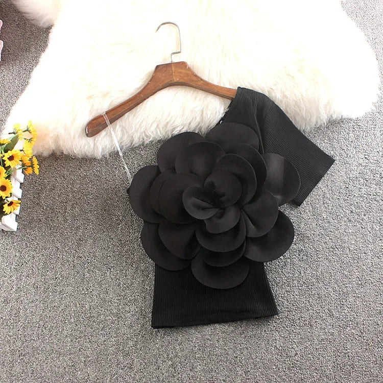 2024 New Summer Vest Women Three-dimensional Flowers Patchwork Slim Off-shoulder Backless Sleeveless Suspender Female