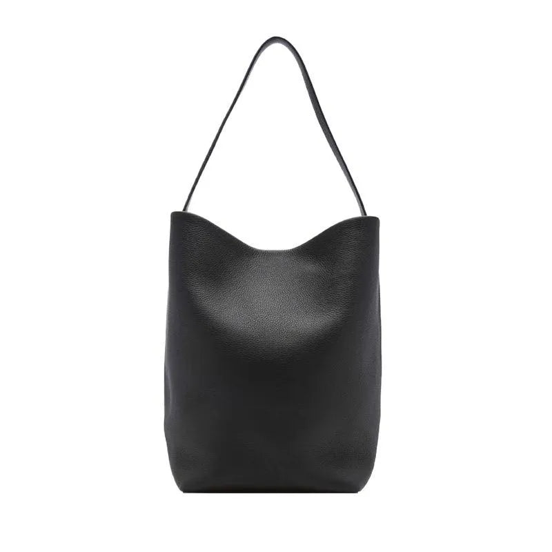 2025 New Leather Large Capacity Bucket Bag, Lychee Pattern, Cowhide, Commuting Tote Bag, Shoulder Bag, Hand-held Women's Bag