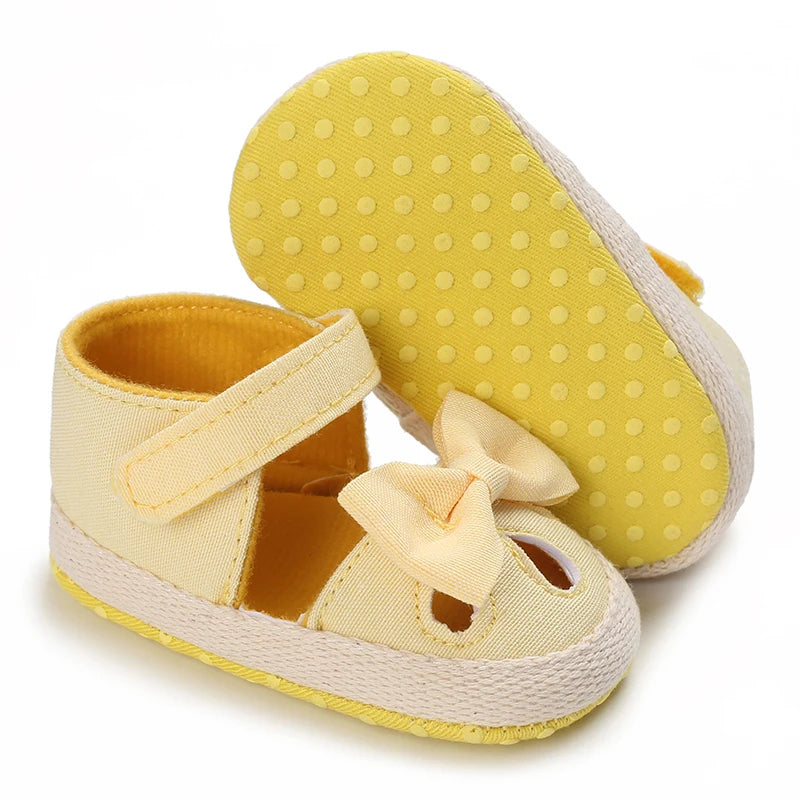 Newborn Toddler Baby Shoes Girl Baby Crib Shoes Princess Flower Bow Baby Cotton Sole First Walker Sneakers 0-18 Months