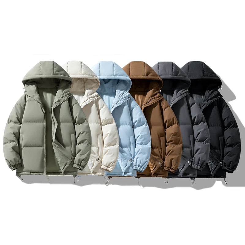 Men's Winter Thick Hooded Jacket - Warm Padded Coat, Youth Fashion Loose Fit Windproof Parka Outerwear