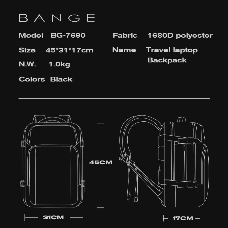 BANGE New Design Large Capacity Oxford Men 15.6 inch Laptop Backpack Softback Business Waterproof Backpacks with USB Charing