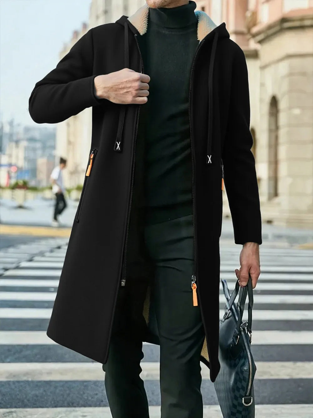 Men's Thickened Overcoat Jackets Winter Warm Zipper Hoodies Long Sleeve Sweatshirts Outdoor Casual Solid Color Streetwear Tops